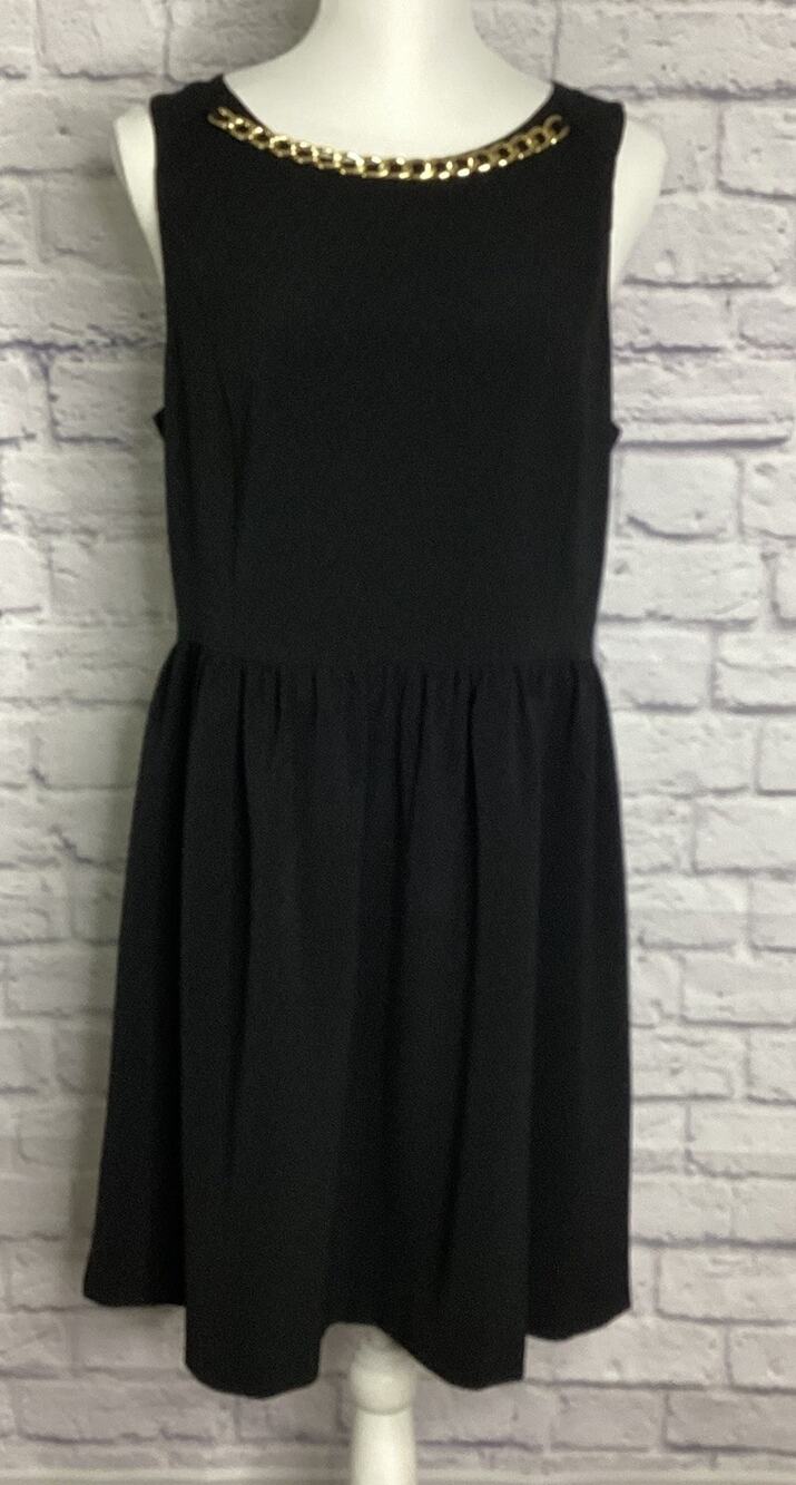 Kensie Women Size L Black Fit & Flair Exposed Zipper Chain Detail Neckline Lined